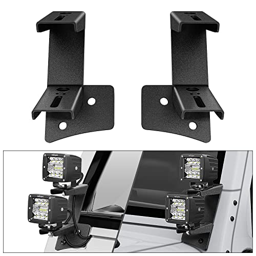 Nilight 2PCS Windshield Hinge Mounting Brackets Dual A-Pillar for Offroad LED Fog Light Work Led for 2007 2008 2009 2010 2011 2012 2013 2014 2015 2016 2017 Wrangler JK/JKU 2DR 4DR