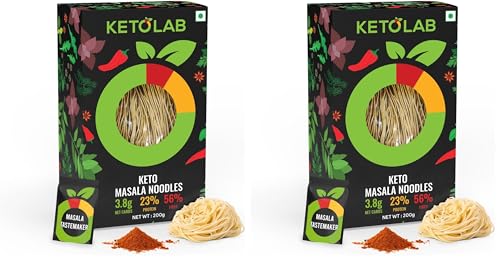 Image of Ketolab Keto Masala Noodles Spaghetti, 200 Gms, 2 Pack, 3.8g Net Carb & 23% High Protein /Serving, Identical to Regular Noodles, Low Carb, High Fibre, Low GI, Keto Diet, Diabetic Friendly