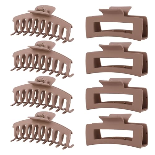 Light Brown Hair Clips for Women - 8 Pack 4.3 Inch Large Hair Claw Clips for Women Thin Thick Curly Hair, Big Matte Banana Clips,Strong Hold jaw clips