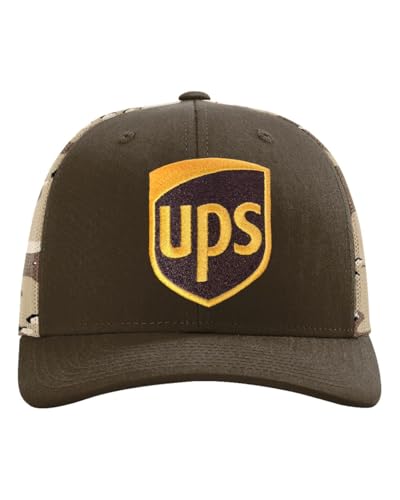 Camo Back Brown United Parcel Service Official Style Color Embroidered Patch Front Snapback Khaki Brown Baseball Cap Hat Richardson Camo112PM