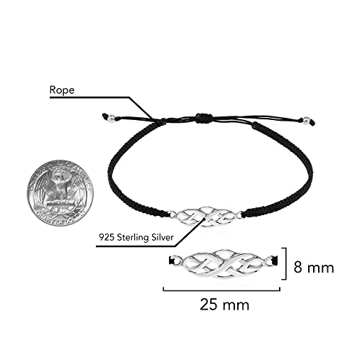 AeraVida Celtic Infinity Knot Rope Sterling Silver Charm on Black Adjustable Bracelet4