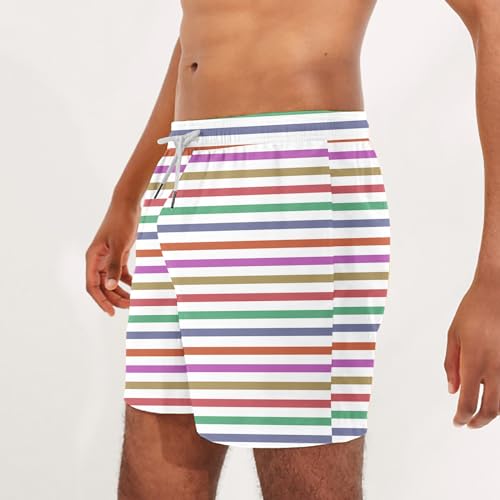 Mens Casual Striped Swim Shorts Drawstring Waist Loose Fit Board Trunks Quick Dry Lightweight Beachwear Shorts 20254