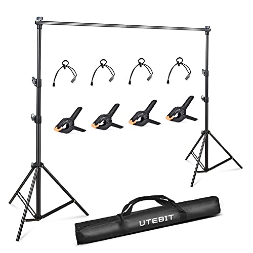 UTEBIT 5x6.5ft Backdrop Stand with 8 Clips, Adjustable Background Support System Kit with Spring Clamps Heavy Duty Thicken Photo Backdrop Stand for Parties Birthday Photographic Studio Video
