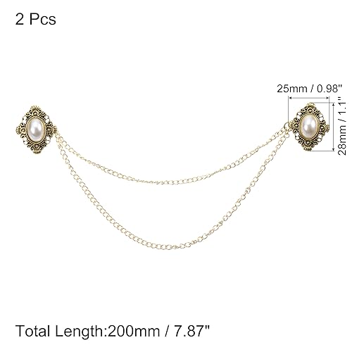 Image of uxcell 2pcs Sweater Clips Vintage Cardigan Collar Clips with Chain Shirt Clips Shawl Clips Clothes Clip for Women(Gold)
