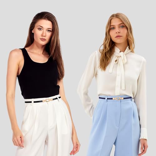 Image of JASGOOD Leather Skinny Belts for Women Plus Size Ladies Thin Waist Belts Adjustable for Jeans Pants Dresses with Gold Buckle
