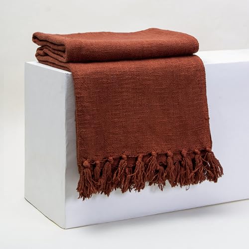Image of 100% Cotton Hand Woven 3 Seater Sofa Throw Handmade 50x60 Inch Solid Bed Blanket Soft Thrower for Living Room, Bed, Couch and Chair Reversible and Breathable (Maroon)