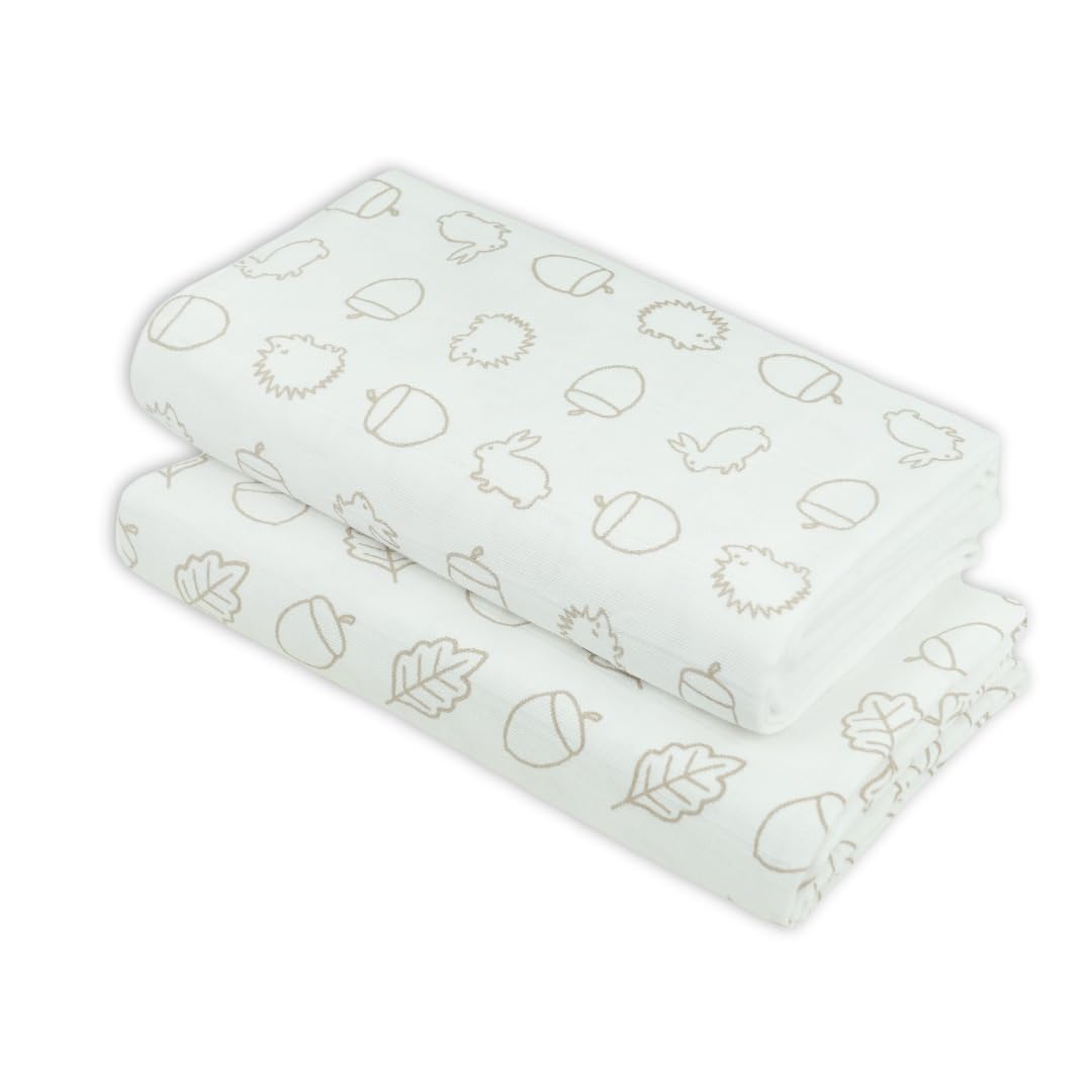 MuslinZ EXL Baby Muslin Squares, Newborn Receiving Blanket, Large Muslin Swaddle XL 100x90cms Soft, Breathable and Absorbent 100% Cotton (2 Pack) (Oak Taupe) — image 1