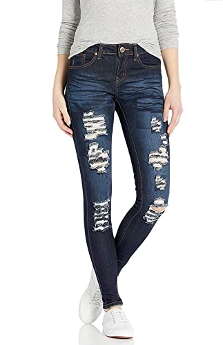 Jack David Womens Distressed Denim Jeans Ripped Blue Skinny Destroy Stretch Jean Pants (9, Jack David JD-R65B- Blue)