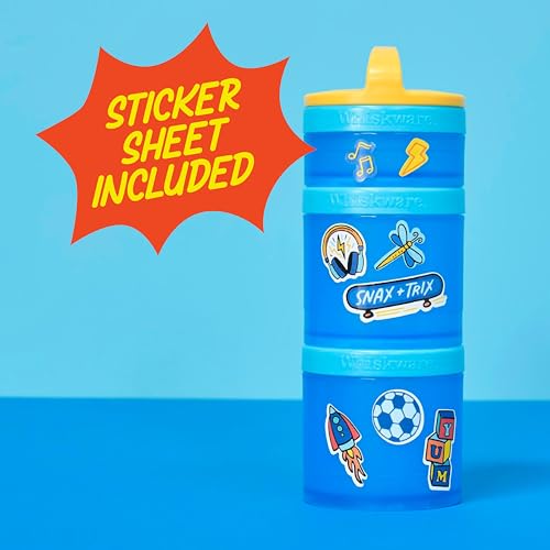 Image of Whiskware Stackable Snack Containers for Kids and Toddlers, 3 Stackable Snack Cups for School and Travel, Blue