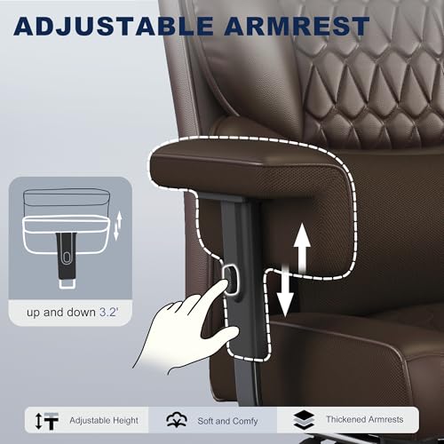 Image of Misolant Big and Tall Office Chair with Footrest, High Back Executive Desk Chair with Adjustable Lift Armrest, 155Recline，Lumbar Support Pillow, Faux Leather Gaming Chairs for Home or Office Brown