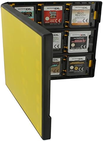 Assecure 18 game card case for Nintendo 3DS, ̗̀new ̖́- 3DS XL, 2DS & DS - 18 in 1 game cartridge folio style plastic storage case travel box - Yellow & black