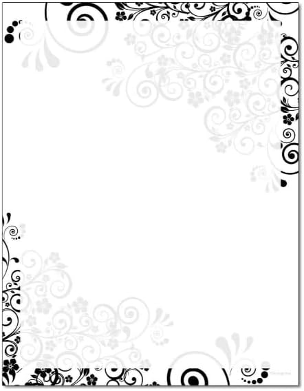 Black Swirls & Flowers Letterhead, 100 Pack - 8.5 x 11 inches, DIY Printing, Laser & Inkjet Printer/Copier Compatible