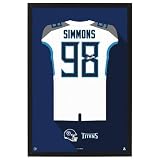 Sporticulture NFL American Football Tennessee Titans - Jeffery Simmons Jersey Print Framed Wall Art Picture Poster for Boys Bedroom and Man Cave Decor - Ready to Hang, White 14" x 20", Small'