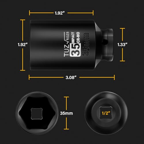 Image of 1 /2 Inch Drive 35mm Deep Metric Impact Socket,CR-MO,6 Point Radius Corner Design,Square Chamfered Opening,Axle Nut Impact Grade Socket for Easy Removal
