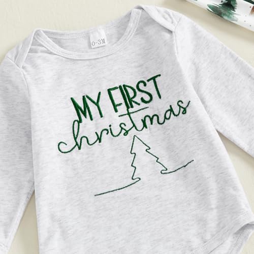 GOOCHEER My First Christmas Baby Boy Outfit Tree Print Newborn Long Sleeve Bubble Romper Shirt Pants Hat Infant Clothes Set4