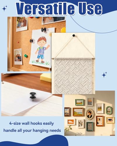 Image of 20 Pcs Double Headed Picture Hangers - 4 Sizes Thumb Tacks (10 /15 /30 /40lb), Heavy Duty Push Pins & Wall Nails for Drywall /Wood, Picture Hanging Nails for Frames, Tapestry, Photos and Decor