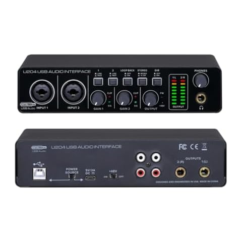 BOMGE U204 USB Audio Interface for PC Computer Recording Music, 2x2 Guitar Audio Interface for Mac 32Bit/192kHz Podcasting Streaming for Vocalist Producer with 48V Phantom Cover
