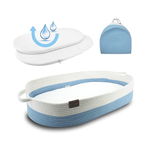 Kenuak® Cesta Cambiador de Pañales Portatil con Colchon Impermeable, Canastilla Bebe para Recien Nacido, Accesorios Originales para Lista Regalo de Nacimiento, Nido Plegable (Azul)