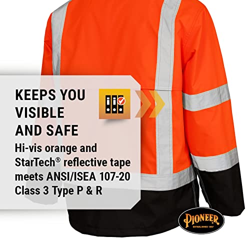Pioneer Ripstop High Visibility Rain Gear Safety Jacket – Hi Vis, Waterproof, Reflective, Work Coat for Men, Orange, Yellow/Green - Thumbnail 3
