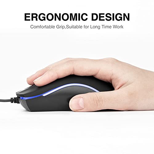 Rii Wired Mouse, Computer Mouse With Blue Backlit,Usb Mouse With 1600 Dpi Levels,Comfortable Grip Ergonomic Optical,Usb Wired Mice Support Windows Pc, Laptop,Desktop,Notebook,Chromebook (2Pack) #TOP3