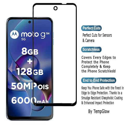 Image of Screen Protector for Motorola Moto G64 5G | G54 5G | G14 (Black) Tempered Glass Edge-to-Edge 6D Screen Guard With Installation Kit