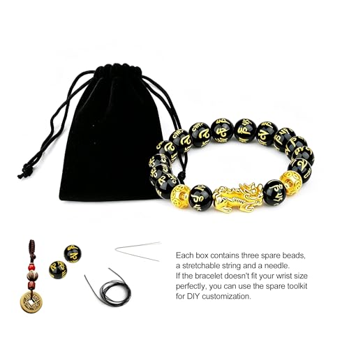 Image of LIYAPEI Black Obsidian Bracelet for Men Women - Feng Shui Wealth & Spiritual Protection Beaded Bracelet with Pi Xiu for Luck, Healing Crystal Stretch Wrist Jewelry, Unisex