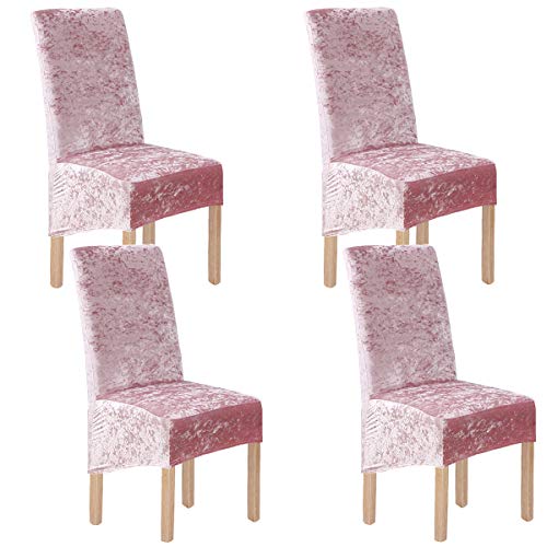 Terciopelo triturado 2/4/6 piezas XL Fundas para sillas para sillas de comedor, fundas para sillas para comedor Banquete de boda Decoración para fiestas (4 Pack(XL),Rosado-G) Cover