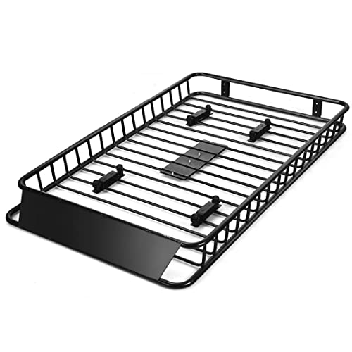 GiantexUK Roof Rack Basket Tray, Steel Luggage Cargo Carrier with Bars & Wind Fairing, Rooftop Luggage Holder for Car SUV Truck Jeep (116-162x99x15cm, 113kg Capacity)