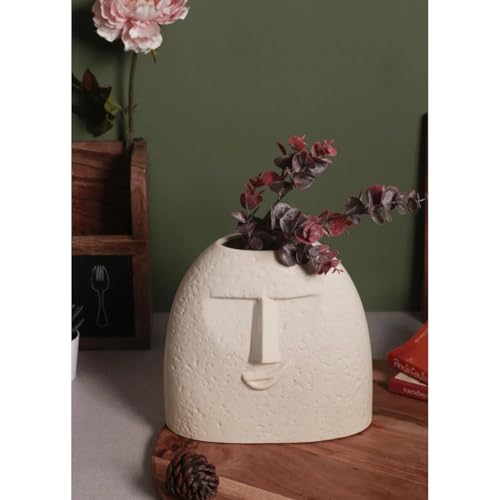 Image of Clay Soul Ceramic Face Vase - Off White Smile Design | Handcrafted Matte Finish | Decorative Flower Vase for Living Room, Table Centerpiece, Pampas Grass | Home & Office Decor