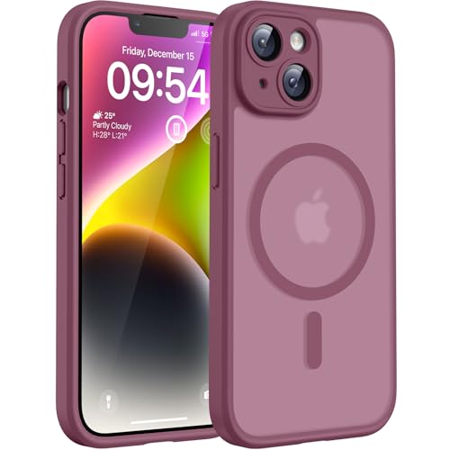 TOCOL für iPhone 14 Hülle für MagSafe Vollständiger Kameraschutz Eingebauter Magnetring Stoßfest Kratzfest Transluzente Matt Handyhülle für iPhone 14 Case 6 1 Zoll Pflaume