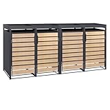 Zelsius Mülltonnenbox 4er mit Pflanzdach für 4 Tonnen | 120-240 Liter | Anthrazit RAL 7016 | Tür in Holzoptik inkl. Erweiterungsmöglichkeit | Müllbox, Aufbewahrungsbox für Mülltonnen