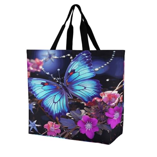Women's Multi-Functional Shopping Bag，Beauty Butterfly Printing Messenger Bag Shoulder Bag for Travel, Work, Shopping & Parties with Inner Pocket, Grocery Bag Lightweight & Water-Resistant