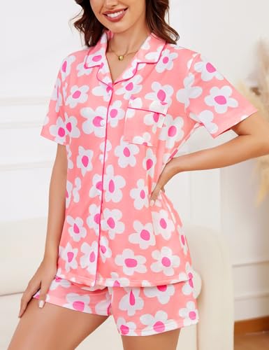 Image of SWOMOG Womens Button Down Pajamas Set Short Sleeve Sleepwear Bride Soft Pj Lounge Sets XS-3XL