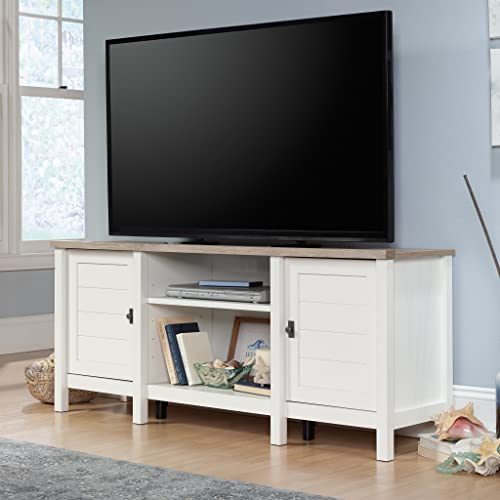 Sauder Cottage Road Tv Credenza With Doors, W: 59.134" X D: 15.59" X H: 24.65", Soft White Finish #TOP7