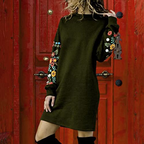 maiduoduo01 Vestido feminino de gola redonda, ajuste solto, elástico, estampa floral, manga comprida