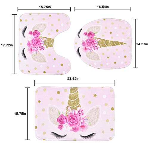 Romeooera 4 Piece Unicorn Shower Curtain Sets With Non Slip Rugs, Toilet Lid Cover And Bath Mat, Pink Unicorn Shower Curtain Waterproof With 12 Hooks For Girls Kids Bathroom #TOP6