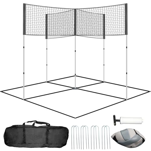 Doubleriver 4 redes cuadradas de voleibol para patio trasero, parque de playa, juego de entrenamiento de voleibol portátil al aire libre con voleibol, bomba de aire, bolso, fácil instalación, altura