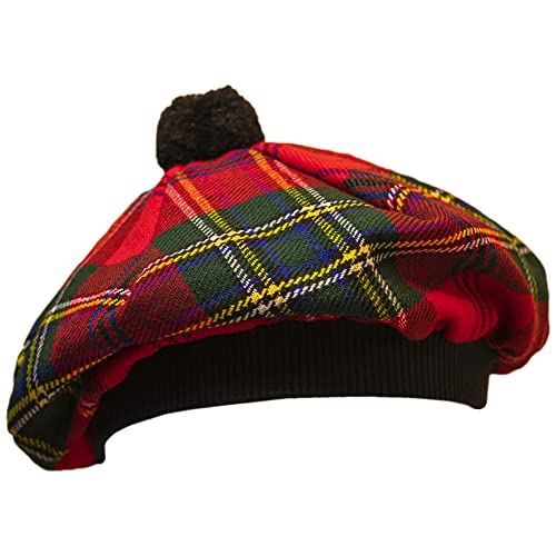 Image of Scottish Tam O' Shanter Hat Tartan Bonnet Pom Pom Wool Flat Cap One Size