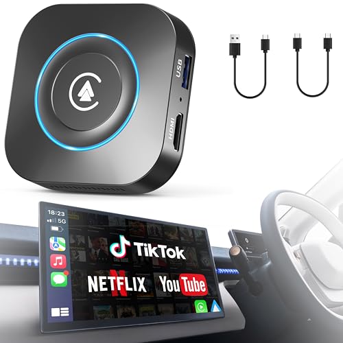 Wireless CarPlay Adapter 2025 AI Box, LAMVOSE Upgraded CarPlay & Android Auto, Built-in Neflix/YouTube, Support USB App Install, Screen Mirror, Plug & Play Magic Box for iOS/Android & Cars 2015+