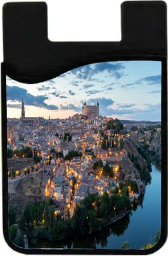 Island Gifting Neoprene Stick-on ID Card Holder for iPhone/Galaxy/Google Android Cases Toledo Dusk at Spain - Spanish Landmark, cell-sleeve-mas-795