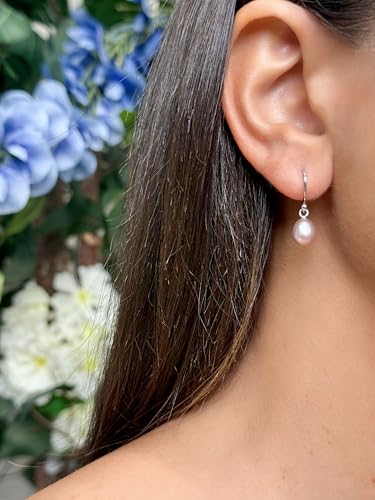 .925 Sterling Silver AAA Natural Pink Teardrop Shaped Freshwater Cultured Pearl French Wire Dangling Drop Earrings4