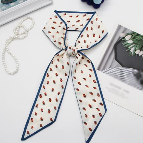 2 Pcs Strawberry Striped Satin Scarves Long Skinny Neck Scarves Fashion Hair Scarves Headbands Handbag Handle Scarves3