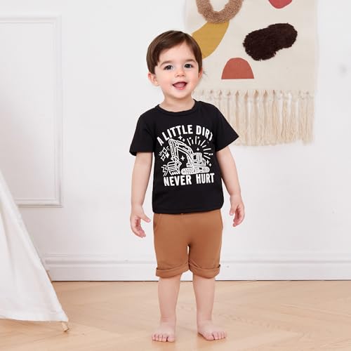 Murnouche Toddler Baby Boy Summer Clothes Excavator Print Letter T Shirt Casual Shorts Set2