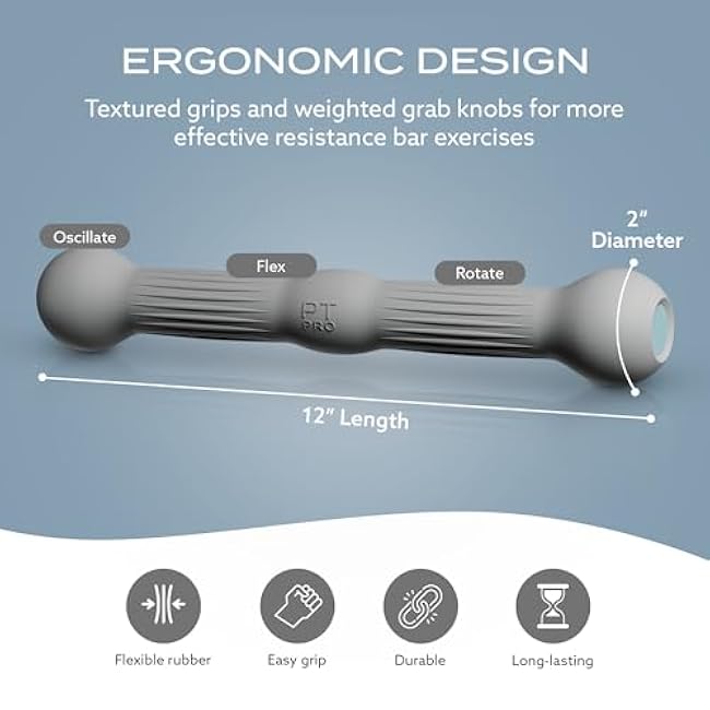 PT Pro Tennis Elbow Trainer For Physical Therapy, Textured Grip, Elbow Pain Relief, Resistance Bar For Tendonitis And Golfer's Elbow, Improve Grip Strength, Pickleball Elbow And Golfer's Elbow, Gray