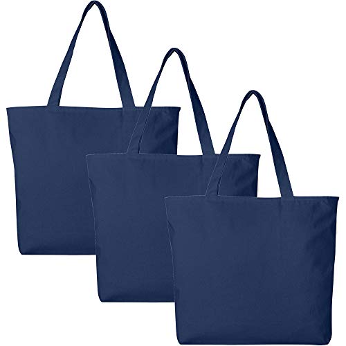 BagzDepot Canvas Tote Bag with Zipper - 3 Pack - Bulk Canvas Bags for Crafts, Groceries, Large Canvas Tote Bag for Women, Men, Kids, Teachers - Canvas Beach Tote Bag - (Navy Blue Tote Bags) BagzDepot Canvas Tote Bag with Zipper - 3 Pack - Bulk Canvas Bags for Crafts, Groceries, Large Canvas Tote Bag for Women, Men, Kids, Teachers - Canvas Beach Tote Bag - (Navy Blue Tote Bags)