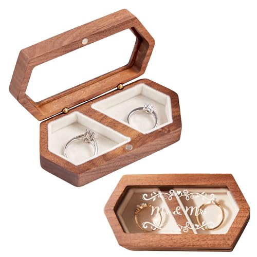Roycraft Mr & Mrs Wooden Ring Box Transparent Lid Rings Box Wedding Ring Box for Engagement Wedding Proposal Ceremony- White