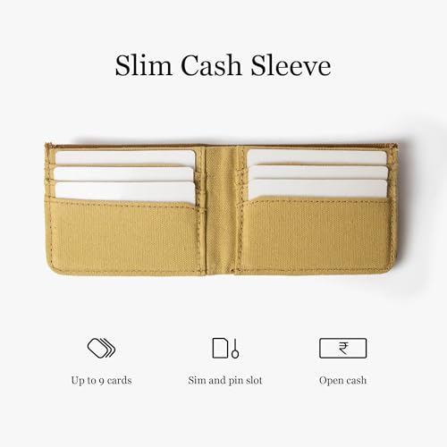 Image of Bellblock Slim Sleeve Canvas Wallet for Men /Women | Minimal Handcrafted Bifold Wallet | with Sim, Mobile Pin & Hidden Extra Card Slots | Mustard