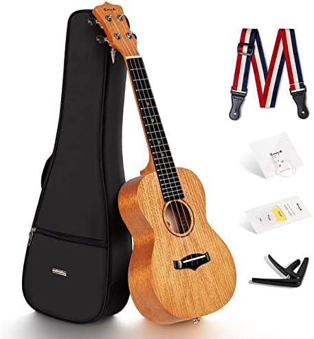 Enya Concert Ukulele 23 Inch Solid Mahogany Top Ukelele for Beginner with Gig bag, Capo, Strap, Strings, Pick (EUC-25D Nature)