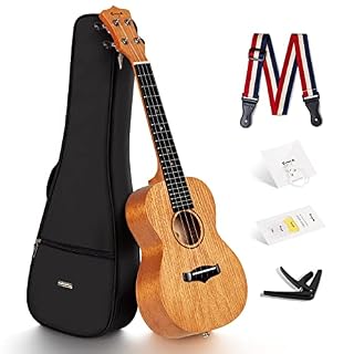 Enya Ukulélé de concert de 58,9 cm avec dessus en acajou massif pour débutants avec sac de transport, capodastre, sangle… - Les Beatles, Paul McCartney, John Lennon, RIngo Starr, George Harrison