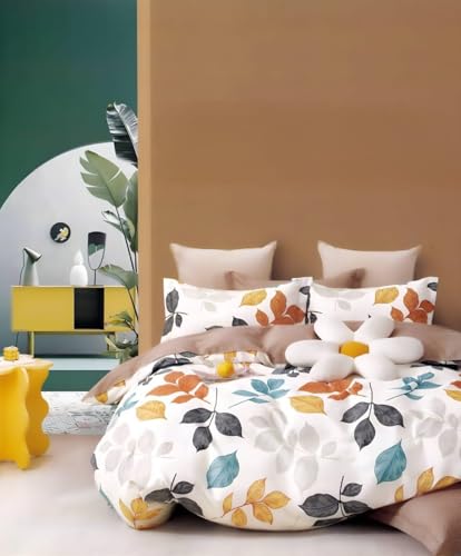 Image of 300 TC Premium Cotton Single Bed Duvet Cover with Zipper |King Size Reversible Rajai Cover for Comforters|Dohars|Blanket|Warm Stuff|90x60 Inches|Tricolor Petals|ASS45